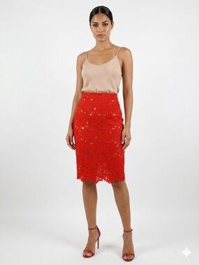 Alice + Olivia Ferell Floral Lace Pencil Skirt – Vibrant Red